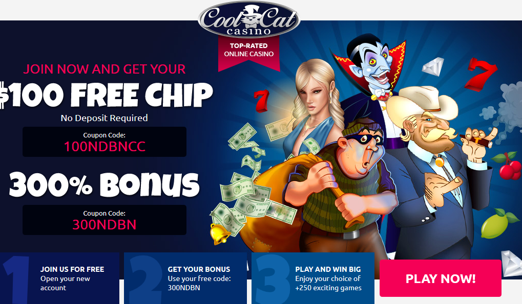 Cool Cat Casino - $100 Free Chip and 300% Bonus