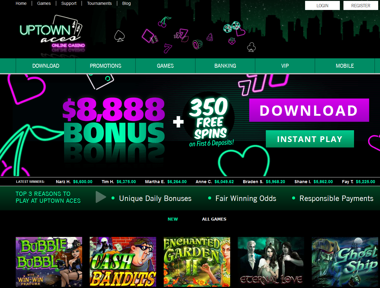 Home -
                                        Latest Online Casino Games and
                                        Slots at Uptown Aces